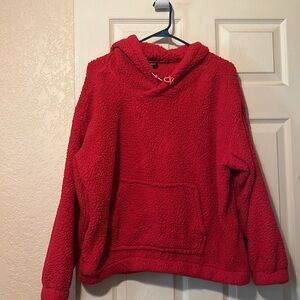 Super soft red fleece hoodie with pocket
